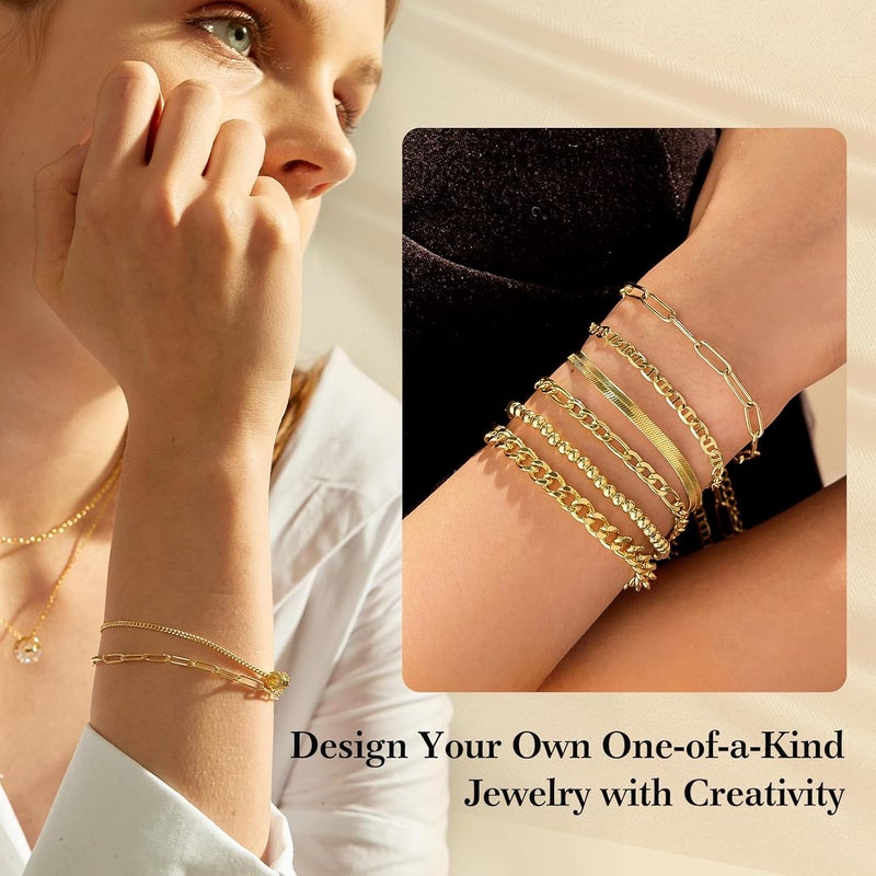 Ecoofor 18k Gold Necklace Chains for Jewelry Making, 52.5 Feet 8 Rolls Bracelet Chains for DIY,6.5 Feet Each Style, Gold Plated Chain with Jump Rings/Lobster Clasps/Connectors - Image 5